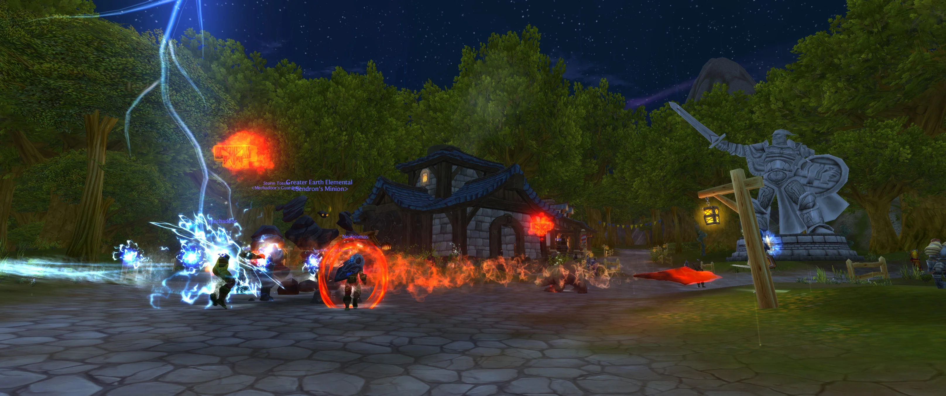 Night battle with fire and lightning