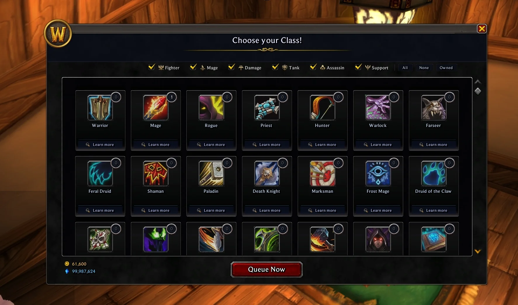 Class selection (20+ custom classes)