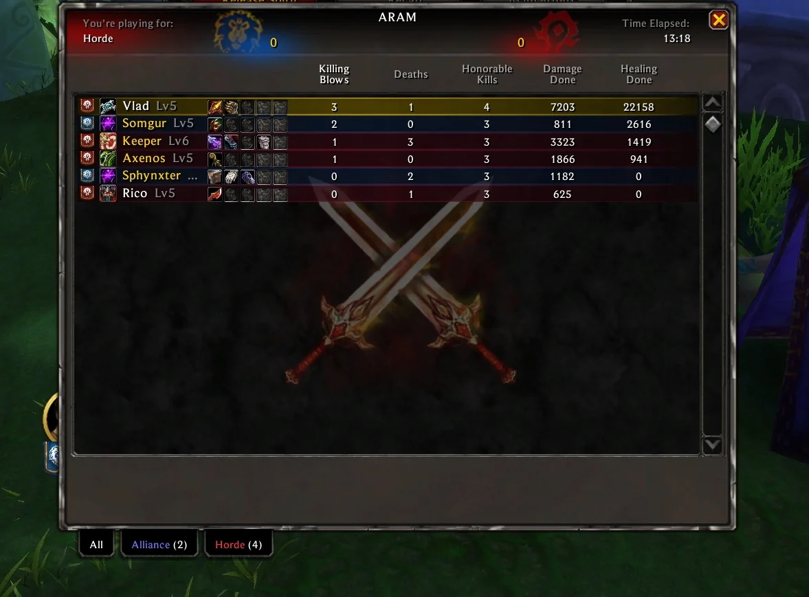 ARAM match scoreboard