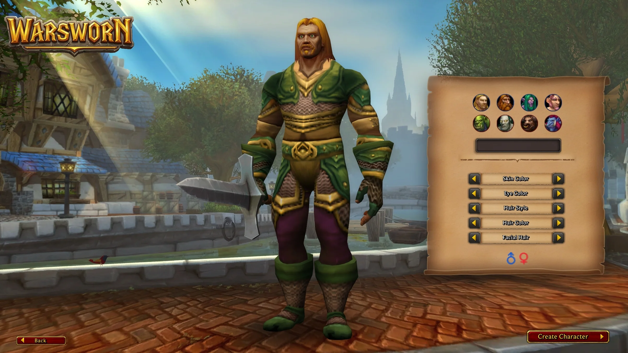 Character creation screen